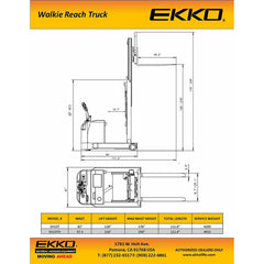 EKKO Lift EH15T Electric Moving Mast Walkie Reach Truck 3,300 lbs Capacity - 138" Height