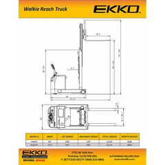 EKKO Lift EH15TH Electric Moving Mast Walkie Reach Truck 3,300 lbs Capacity - 216" Height