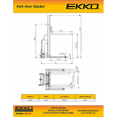 EKKO Fork-Over 45" Semi-Electric Stacker EA15C with 119" Lift & 3,300 lbs Capacity