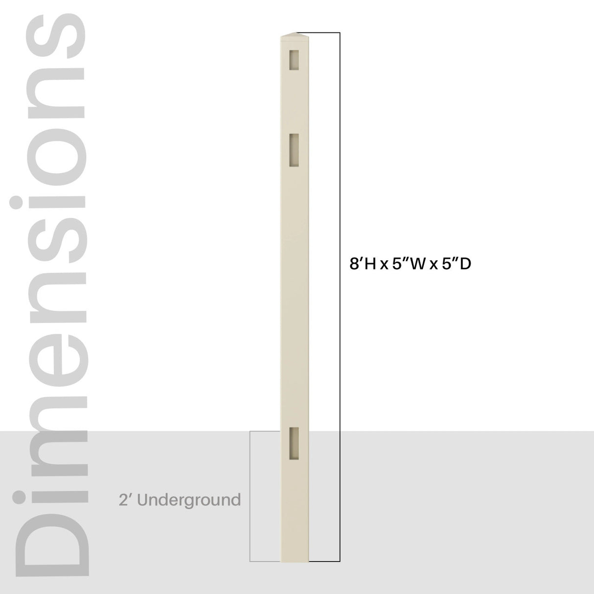 Aleko 5 in. x 5 in. x 8 ft. Vinyl Fence Corner Post for 3-Rail Fencing – Sand