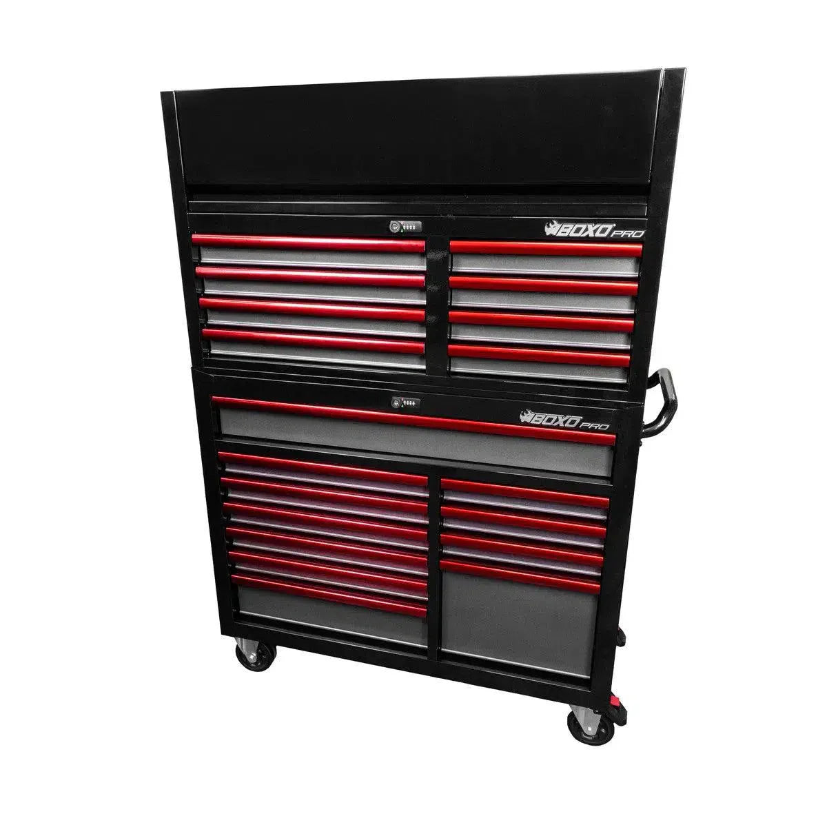 Boxo Pro Series | Loaded 45" 19-Drawer Rolling Tool Box | Black and Red