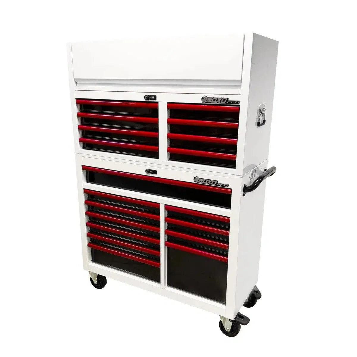 Boxo Pro Series | 45" 19-Drawer Rolling Tool Box | White and Red
