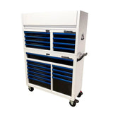 Boxo Pro Series | Loaded 45" 19-Drawer Rolling Tool Box | White and Blue