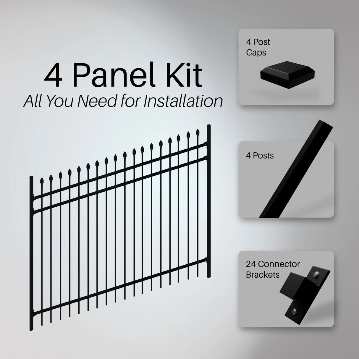 Aleko Commercial Grade Steel Fence Kit – Tokyo Style – 4 Panels (8x6 ft.) for Flat and Sloped Installation
