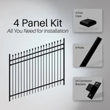 Aleko Commercial Grade Steel Fence Kit – Tokyo Style – 4 Panels (8x6 ft.) for Flat and Sloped Installation