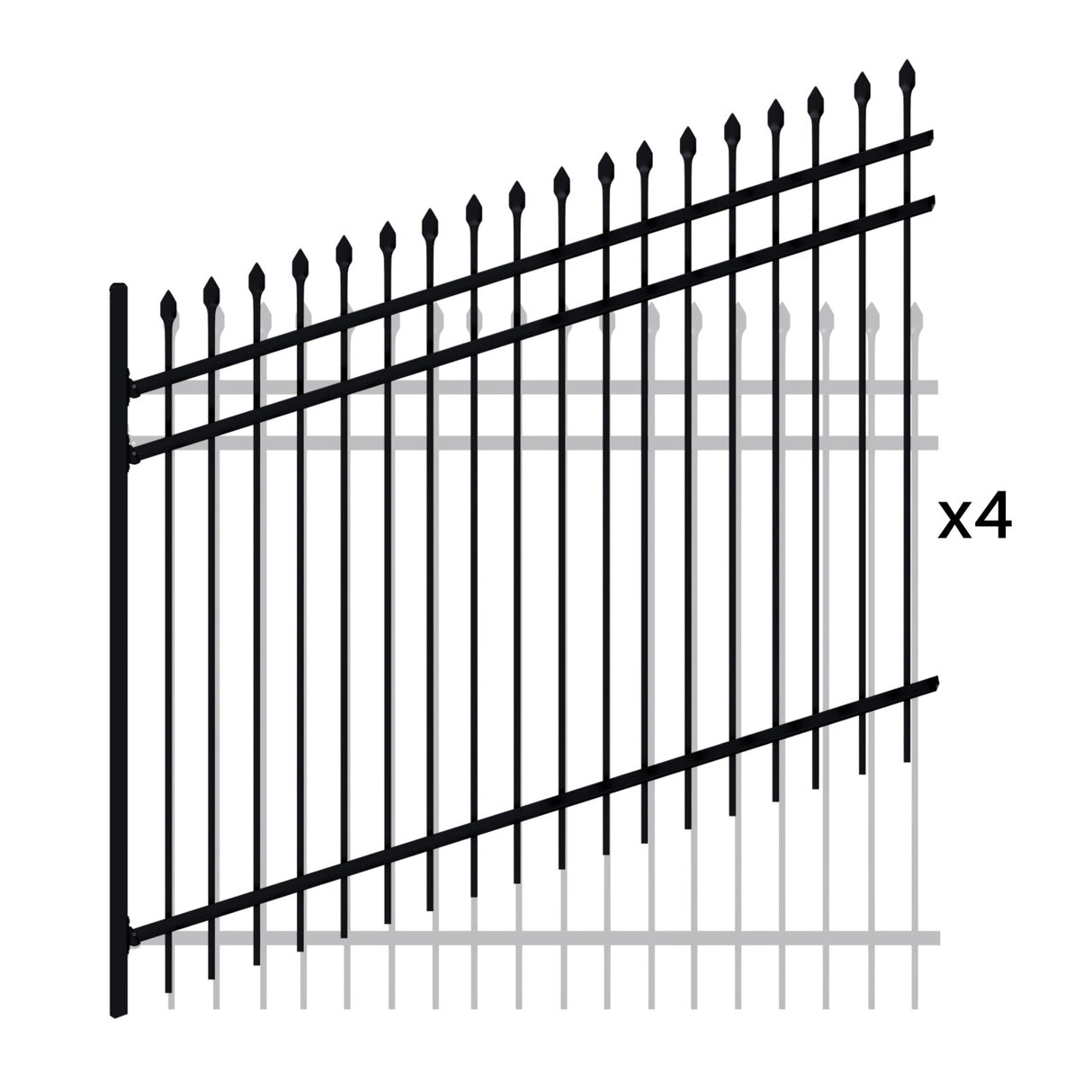 Aleko Commercial Grade Steel Fence Kit – Tokyo Style – 4 Panels (8x6 ft.) for Flat and Sloped Installation