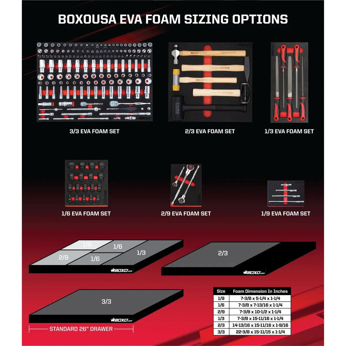 Boxo 10-Piece 3/8"-Drive Impact Driver Set with Special Rounded Head Fastener Sockets | 1/9th EVA Foam