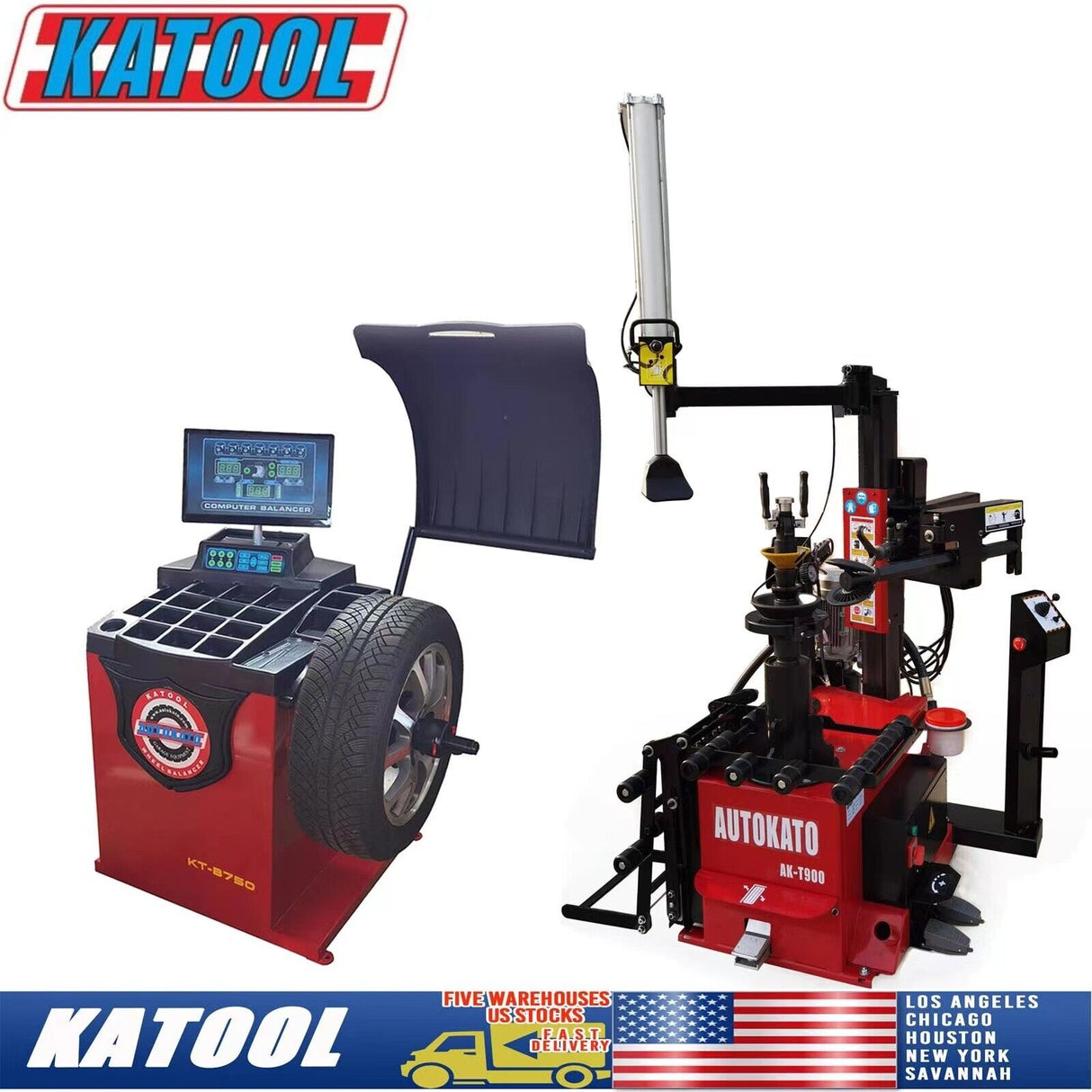 Katool KT-T900 Tire Changer with KT-B750 Combo Wheel Balancer