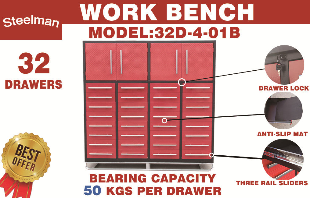 7ft Garage Storage Cabinet (32 Drawers & 2 Cabinets)