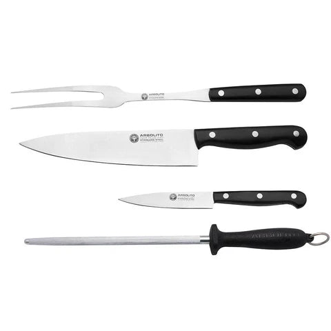 Tagwood BOKER Premiun Meat Fork, Carving & Steak Knives & Sharpening Tool Set | KF02