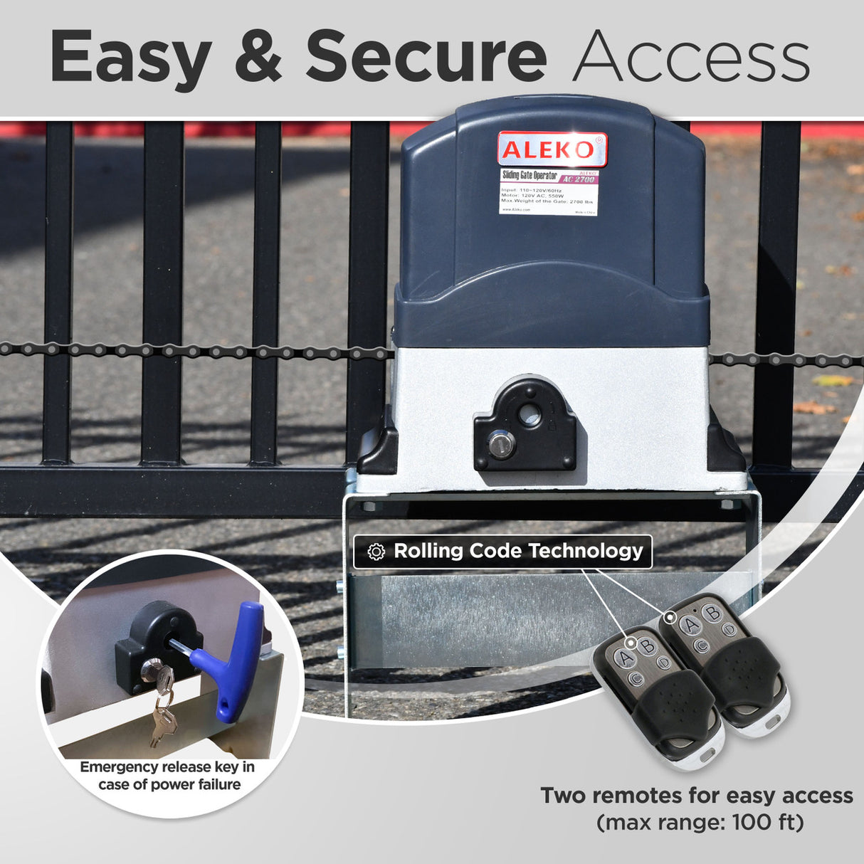 Aleko Sliding Gate Opener - AC2700 - Starter Kit