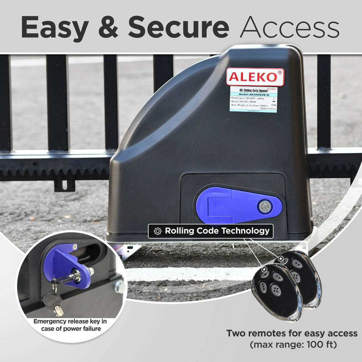 Aleko Gear-Driven Sliding Gate Opener – AR500 Starter Kit