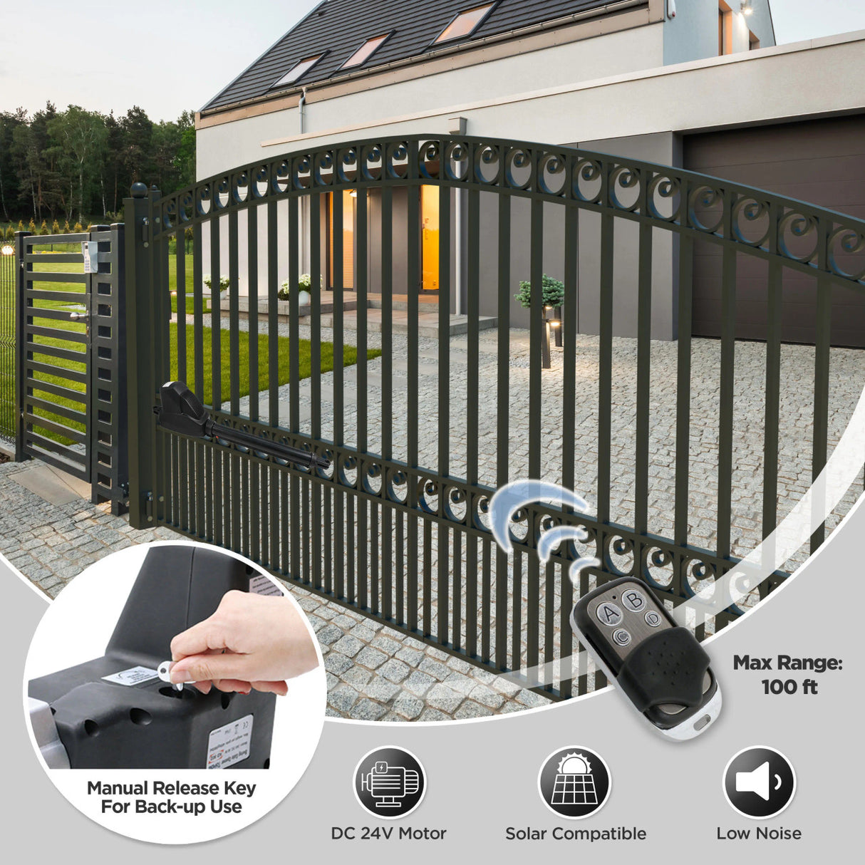 Aleko Single Swing Gate Operator - AS600 AC/DC - Solar Kit 60W