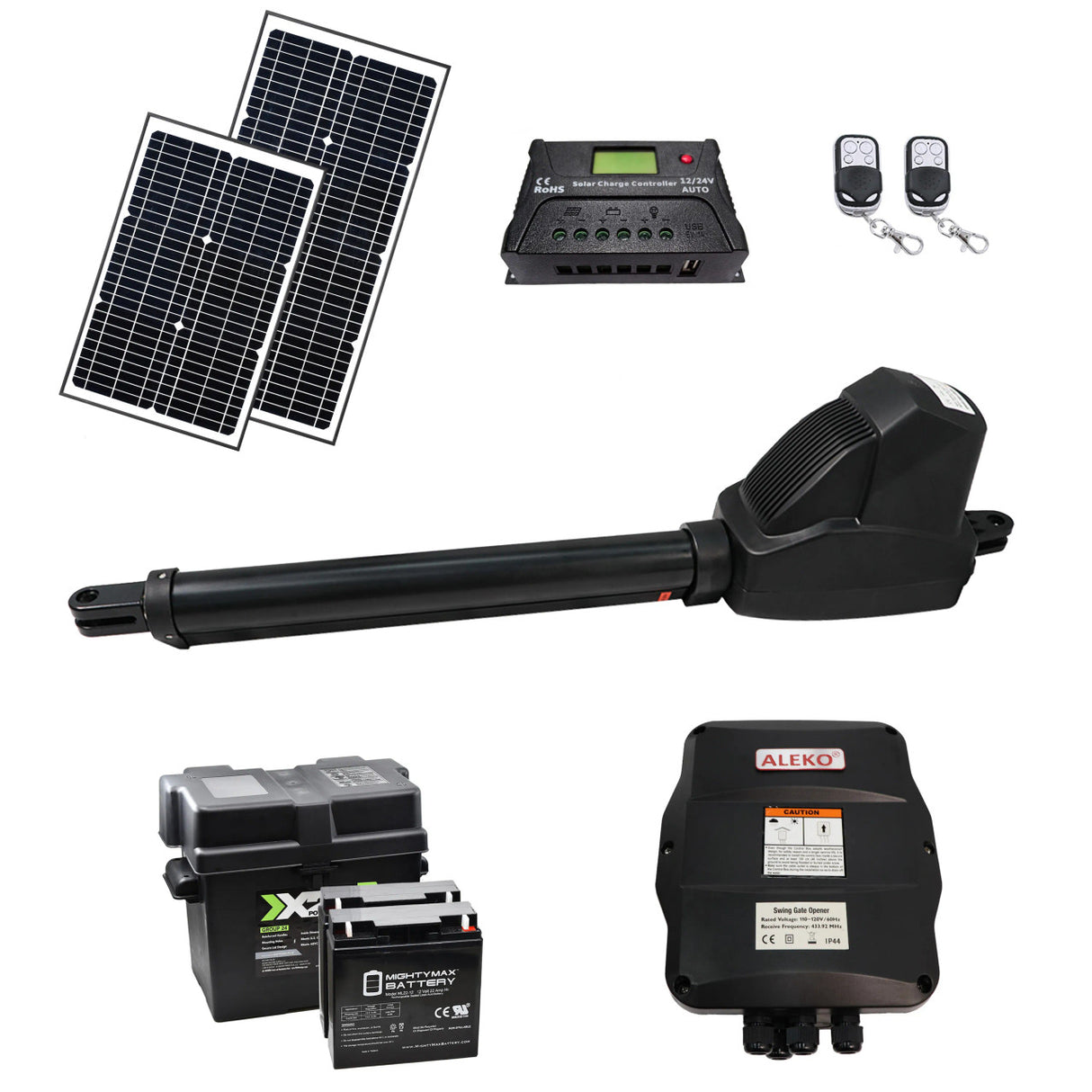 Aleko Single Swing Gate Operator - AS600 AC/DC - Solar Kit 50W