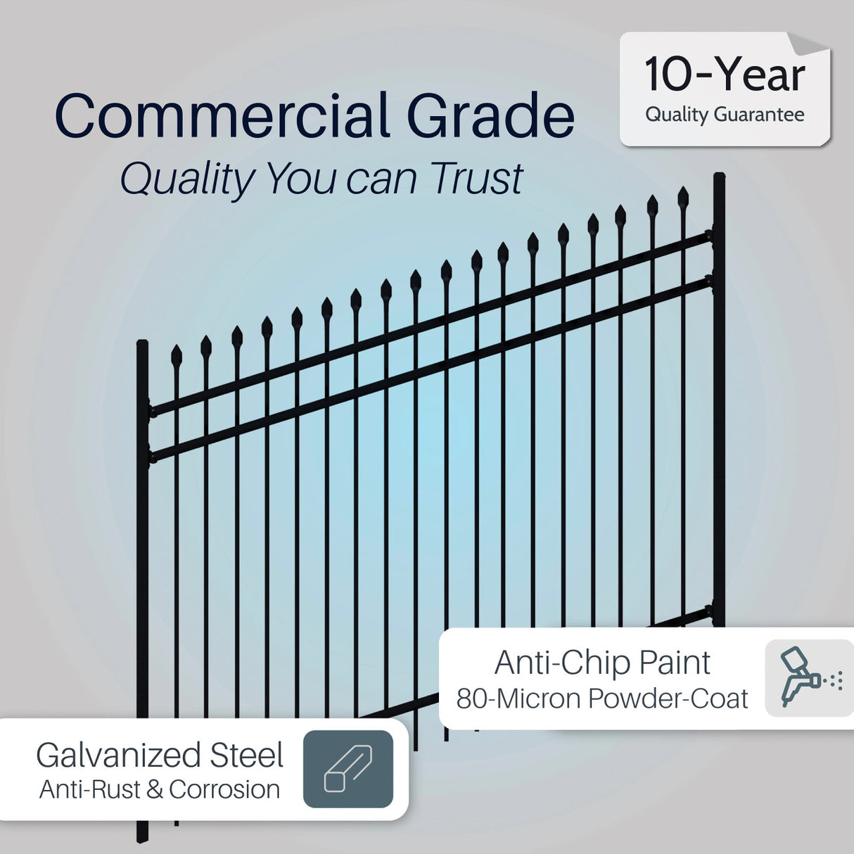 Aleko Commercial Grade Steel Fence Kit – Tokyo Style – 4 Panels (8x6 ft.) for Flat and Sloped Installation