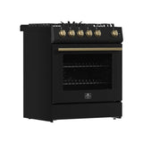 FORNO Espresso Leonardo 30" 5 cu. ft. Gas Range in Black with Silver Handles, FFSGS1116-30BLK