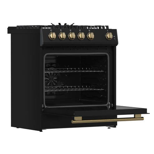 FORNO Espresso Leonardo 30" 5 cu. ft. Gas Range in Black with Silver Handles, FFSGS1116-30BLK