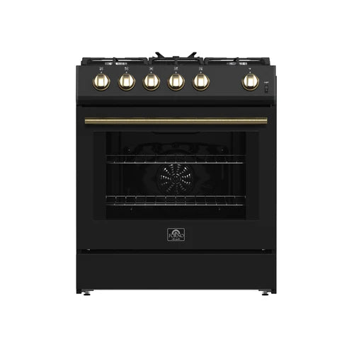FORNO Espresso Leonardo 30" 5 cu. ft. Gas Range in Black with Silver Handles, FFSGS1116-30BLK