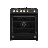 FORNO Espresso Leonardo 30" 5 cu. ft. Gas Range in Black with Silver Handles, FFSGS1116-30BLK