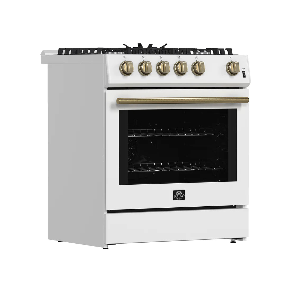 FORNO Espresso Leonardo 30" 5 cu. ft. Gas Range in White with Silver Handles, FFSGS1116-30WHT