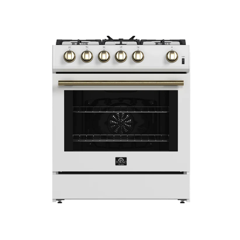 FORNO Espresso Leonardo 30" 5 cu. ft. Gas Range in White with Silver Handles, FFSGS1116-30WHT