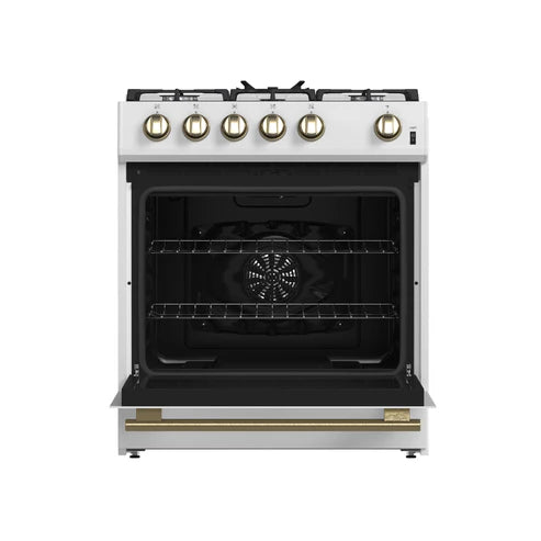 FORNO Espresso Leonardo 30" 5 cu. ft. Gas Range in White with Silver Handles, FFSGS1116-30WHT