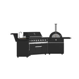 FORNO All’Aperto Outdoor Kitchen Set - 87,600 BTU Gas Grill with 4 Burners + Side Burner, Gas Pizza Oven, Sink Module/Beverage Center with Black Sintered Stone Countertop