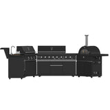 FORNO All’Aperto Outdoor Kitchen Set - 99,600 BTU Gas Grill with 5 Burners + Side Burner, Gas Pizza Oven, Sink Module/Beverage Center with Black Sintered Stone Countertop