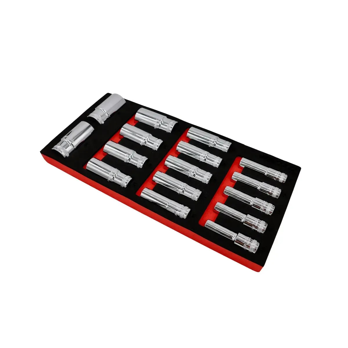 Boxo 16-Piece 1/2" Drive Metric 6-Point Deep Socket Set | 1/3 Drawer EVA Foam