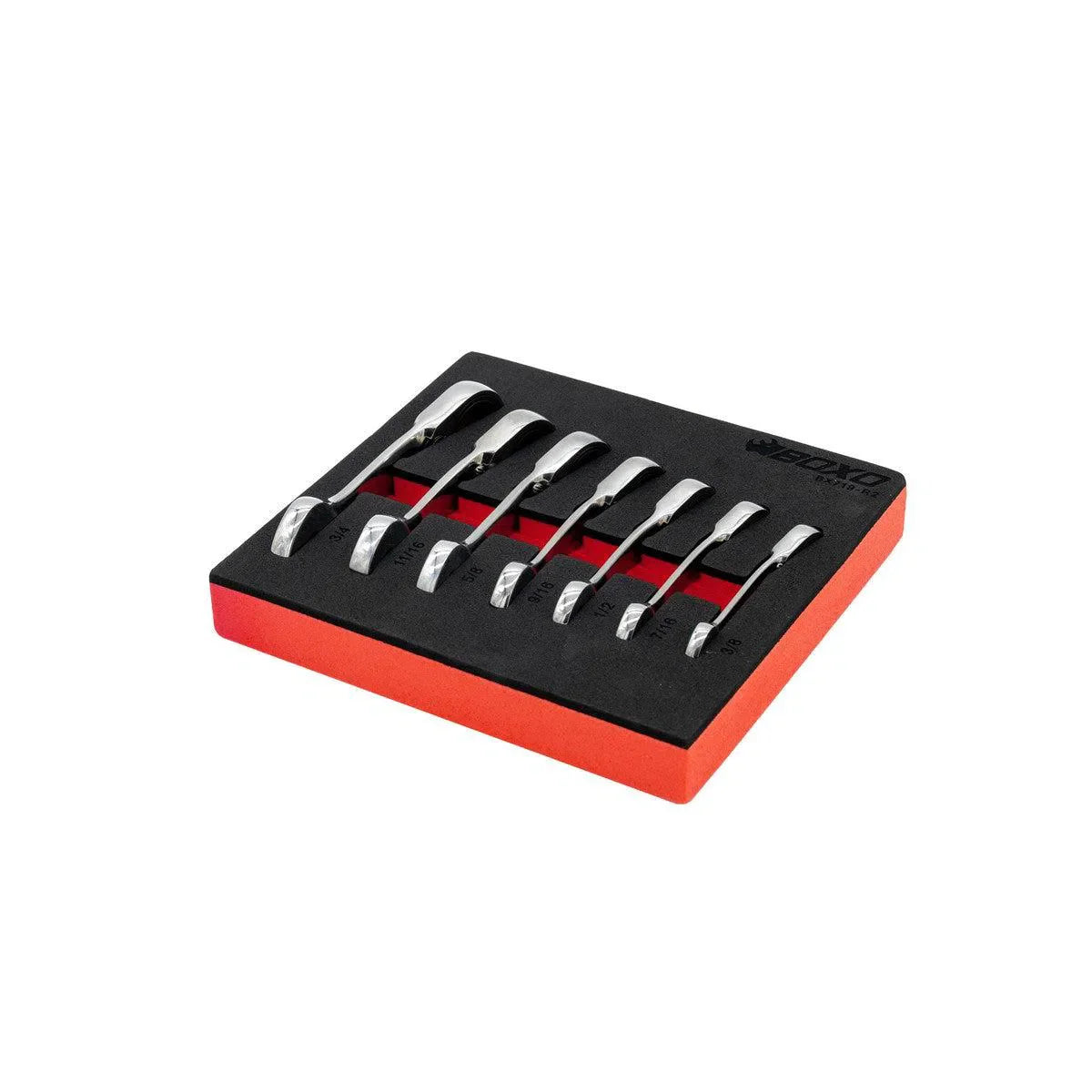 Boxo 7-Piece Stubby SAE Reversible Ratcheting Combo Wrench Set | 1/9th EVA Foam