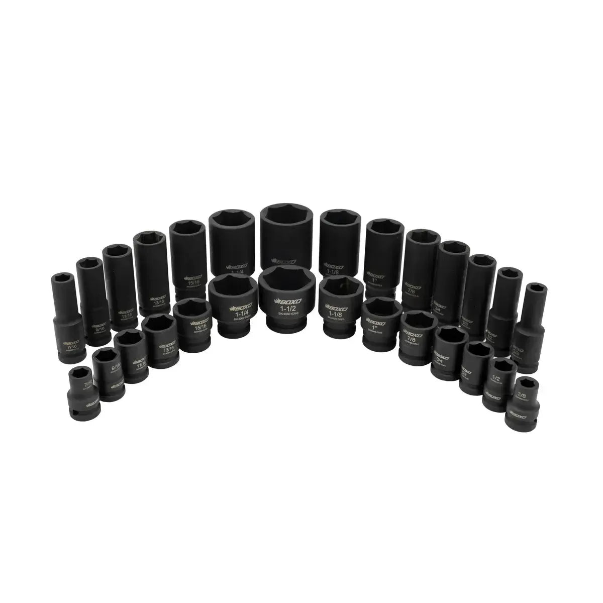 Boxo 28-Piece 1/2" Drive SAE Impact Socket Set | 2/3 Drawer EVA Foam