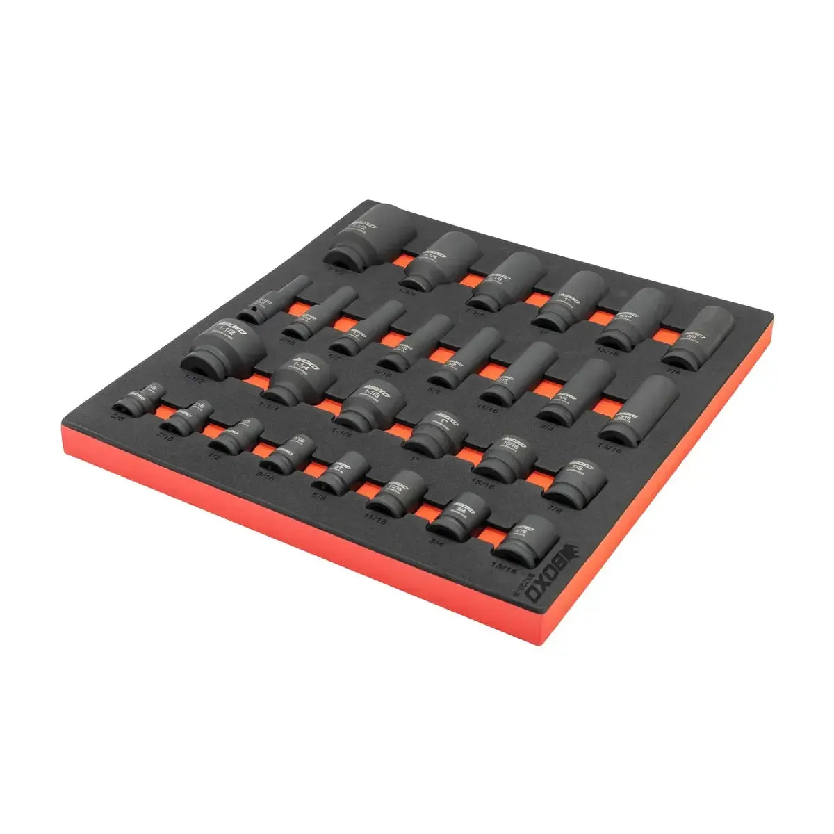 Boxo 28-Piece 1/2" Drive SAE Impact Socket Set | 2/3 Drawer EVA Foam