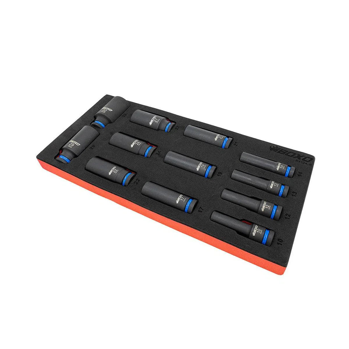 Boxo 12-Piece 1/2" Drive 6-Point Deep Impact Socket Set | 1/3rd EVA Foam