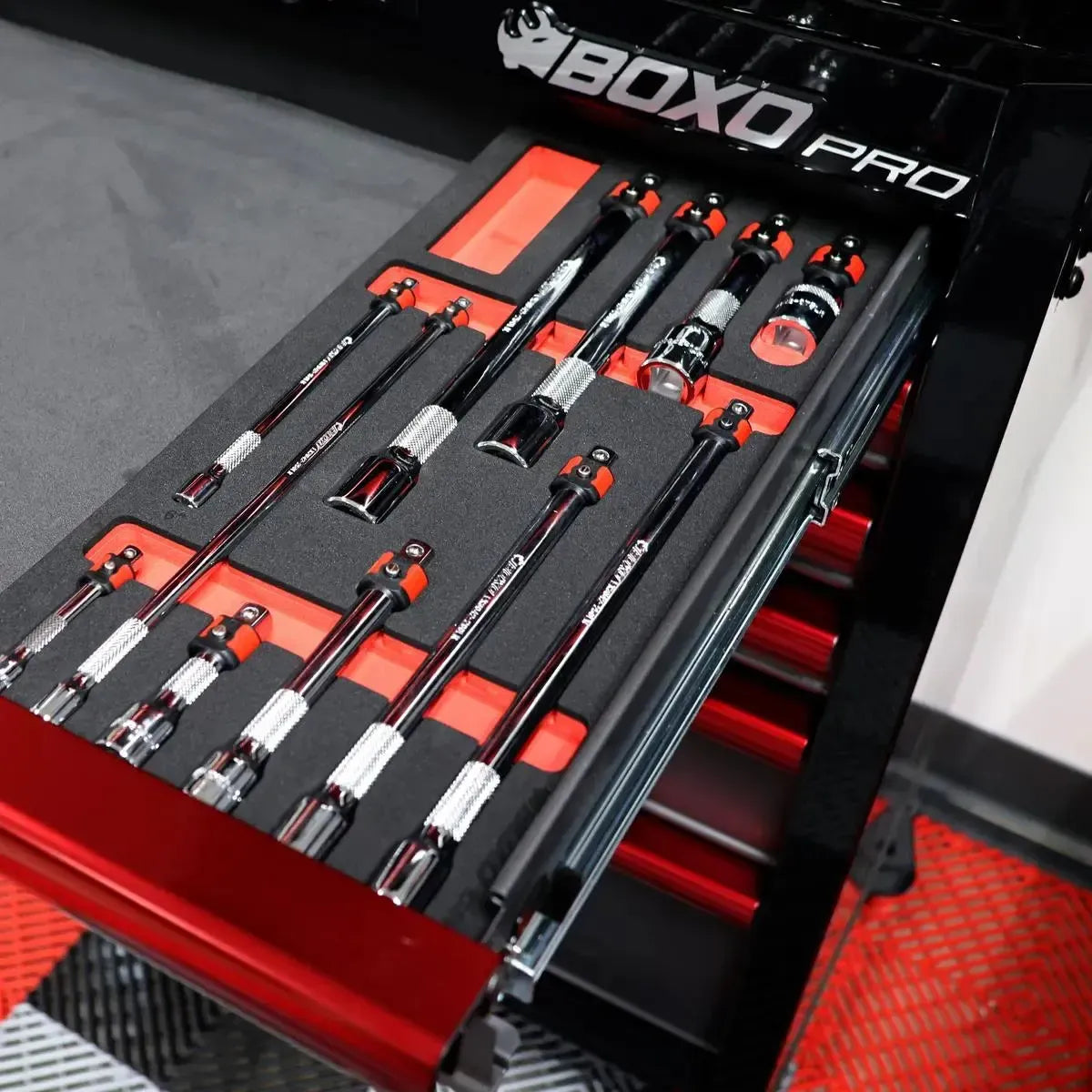 Boxo 11-Piece Master Quick Release Locking Extension Bar Set | 1/3 Drawer EVA Foam