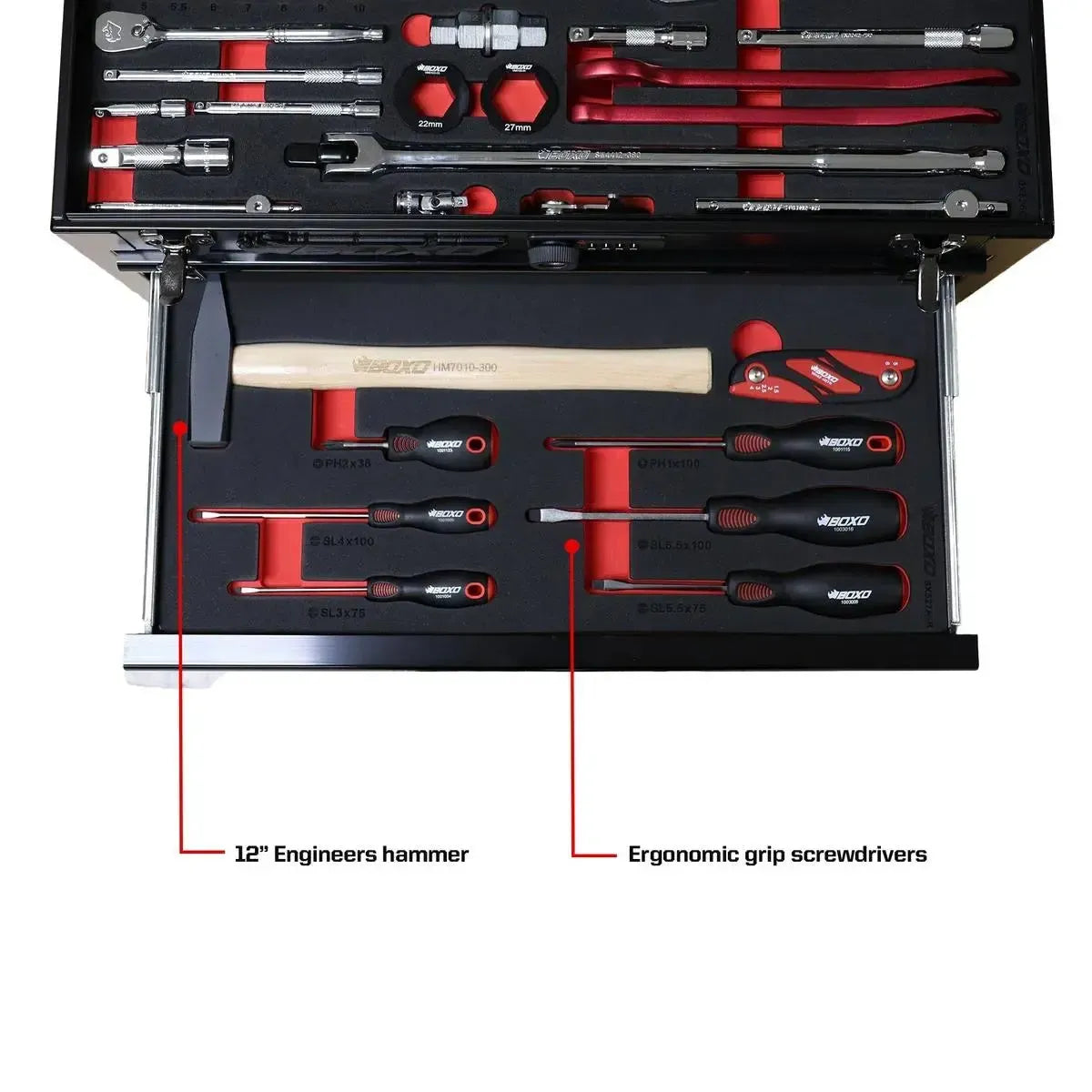 Boxo MotoBox | 103-Piece Metric Motorcycle 3-Drawer Hand Carry Tool Box
