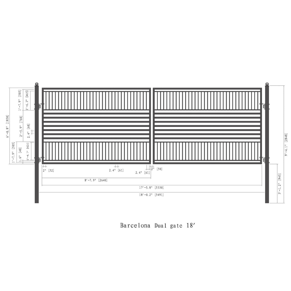 Aleko Steel Dual Swing Driveway Gate with Pedestrian Gate – Barcelona Style - 18 ft.