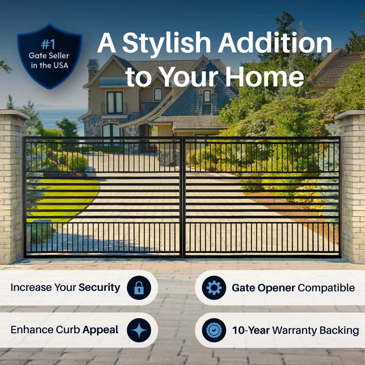 Aleko Steel Dual Swing Driveway Gate - Barcelona Style - 12 x 6 Feet