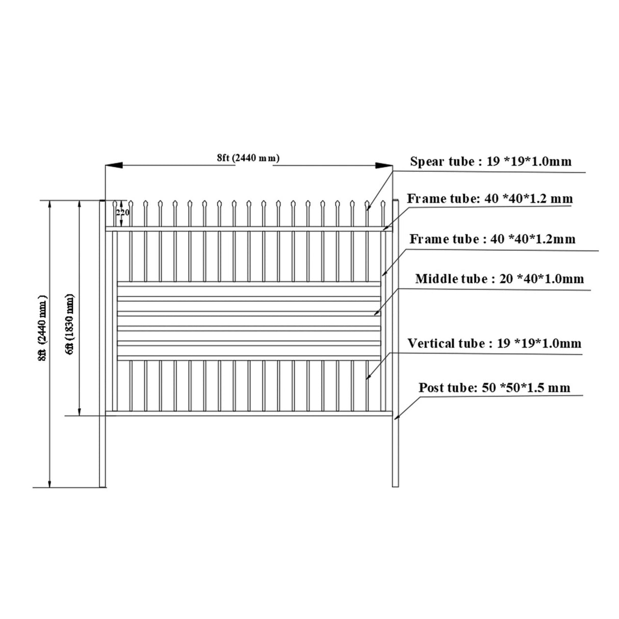 Aleko Commercial Grade 8-Panel Galvanized Steel Fence Kit - Berlin – 8x6 ft. (each)