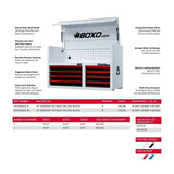Boxo Pro Series | 45" 19-Drawer Rolling Tool Box | White and Red