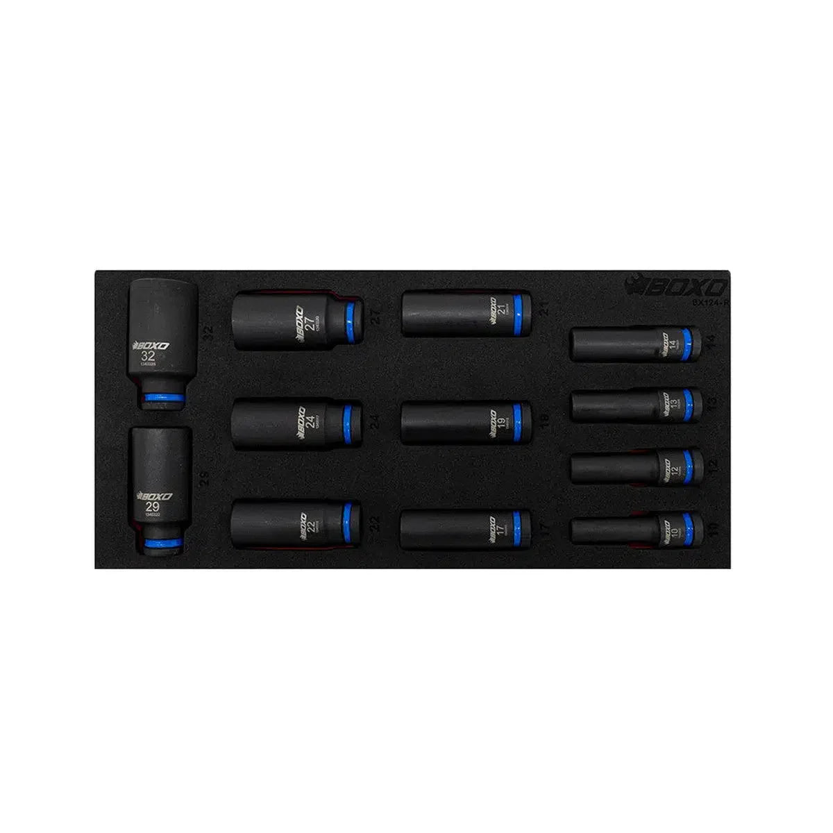 Boxo 12-Piece 1/2" Drive 6-Point Deep Impact Socket Set | 1/3rd EVA Foam