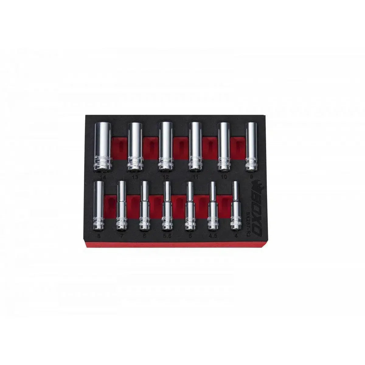 Boxo 13-Piece 1/4" Drive Metric Deep 6-Point Chrome Socket Set | 1/9th EVA Foam