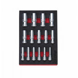 Boxo 15-Piece 3/8" Drive Metric Deep 12-Point Chrome Socket Set | 2/9th EVA Foam