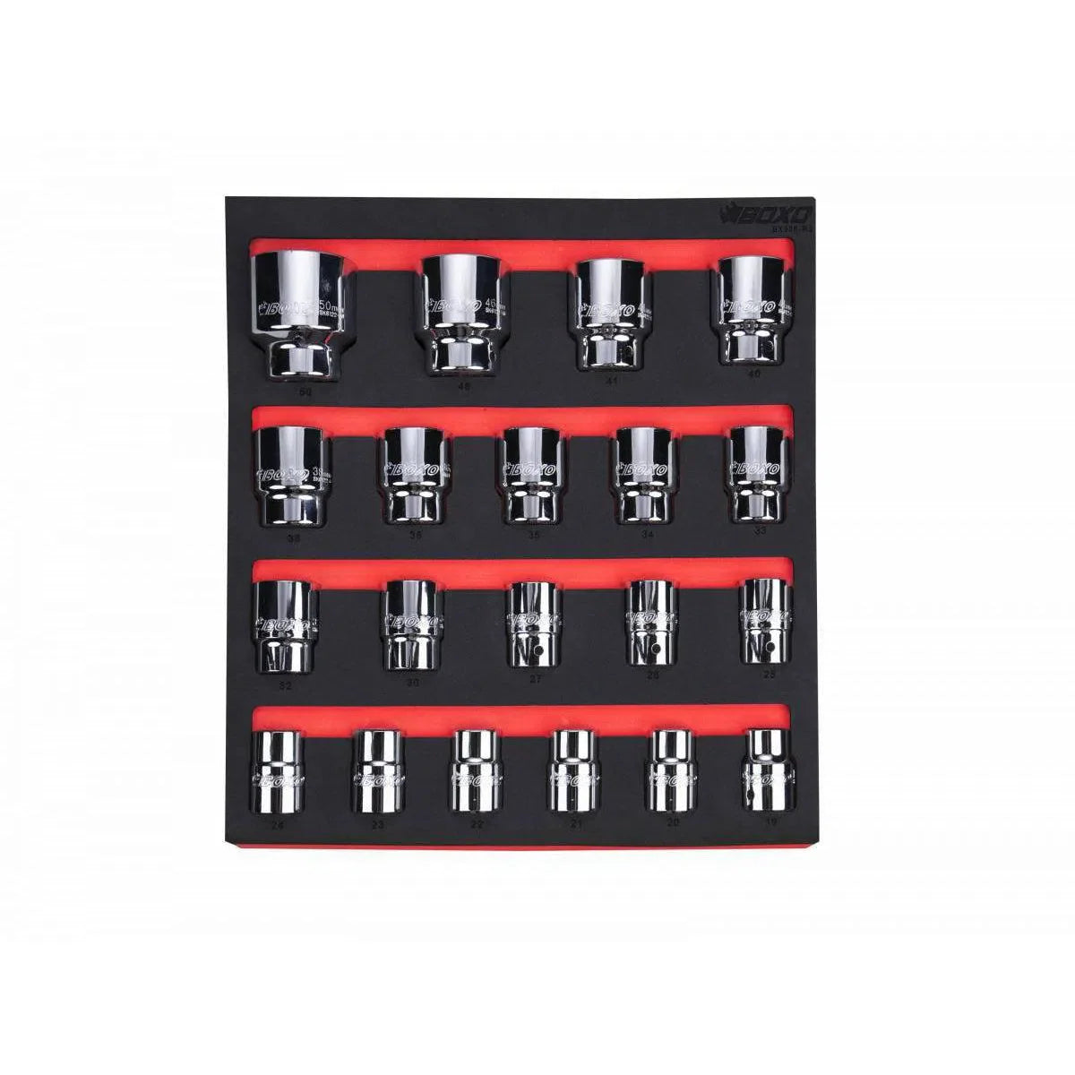 Boxo 20-Piece 3/4" Dr Metric Standard Length 6-Point Chrome Socket Set | 2/3rd EVA Foam