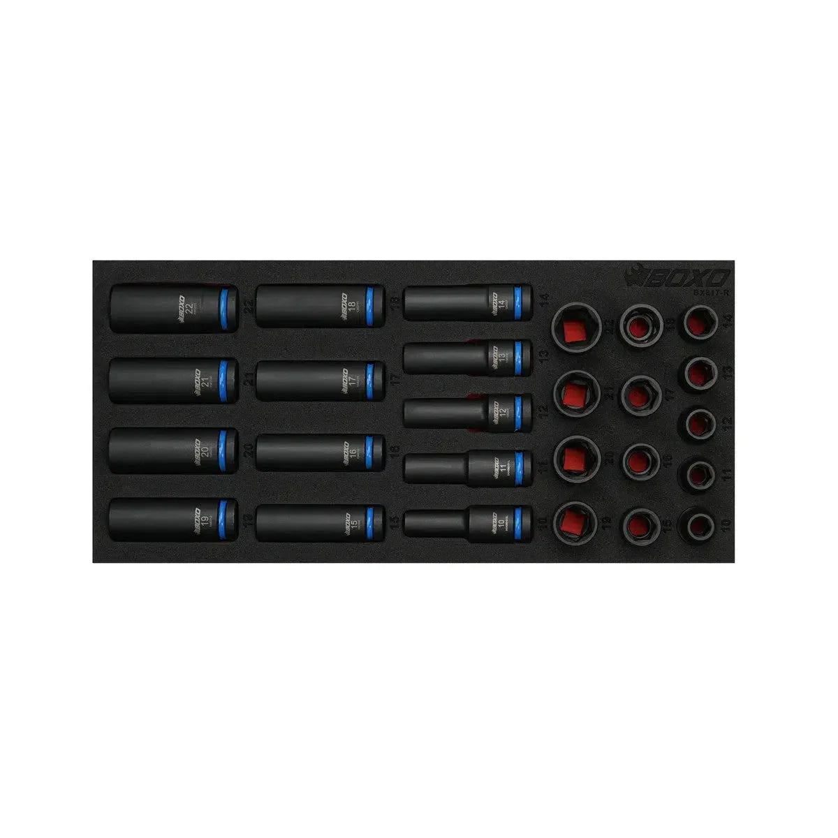 Boxo 26-Piece 1/2'' Drive 6-Point Metric Impact Socket Set | 1/3rd EVA Foam