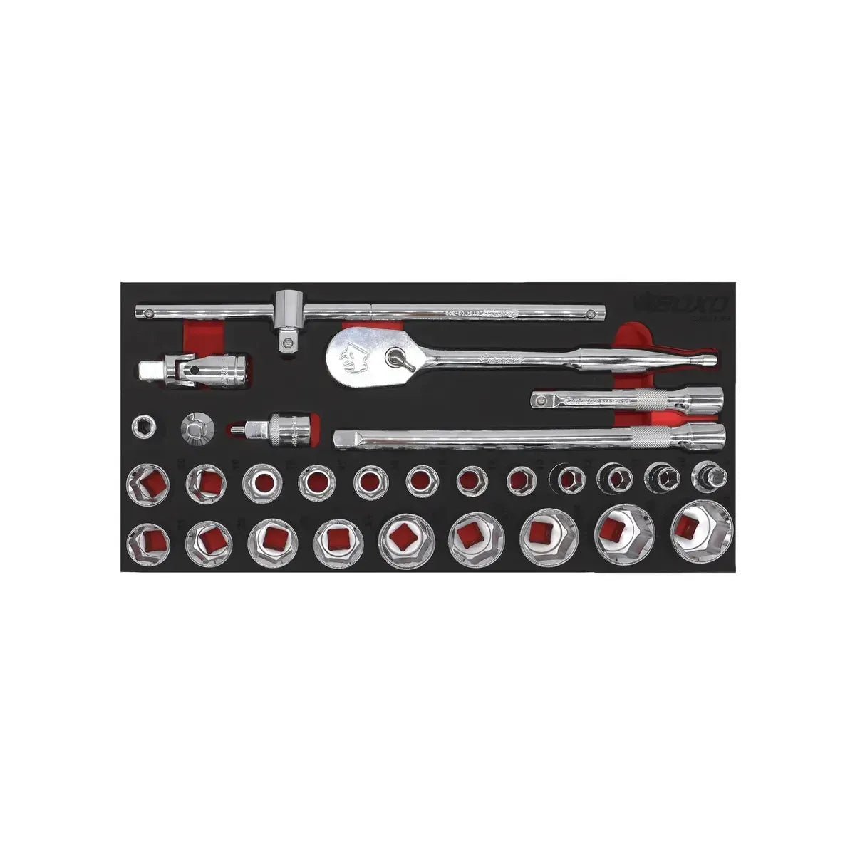 Boxo 29-Piece 1/2" Drive 6-Point Metric Socket Set | 1/3 Drawer EVA Foam