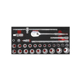 Boxo 29-Piece 1/2" Drive 6-Point Metric Socket Set | 1/3 Drawer EVA Foam