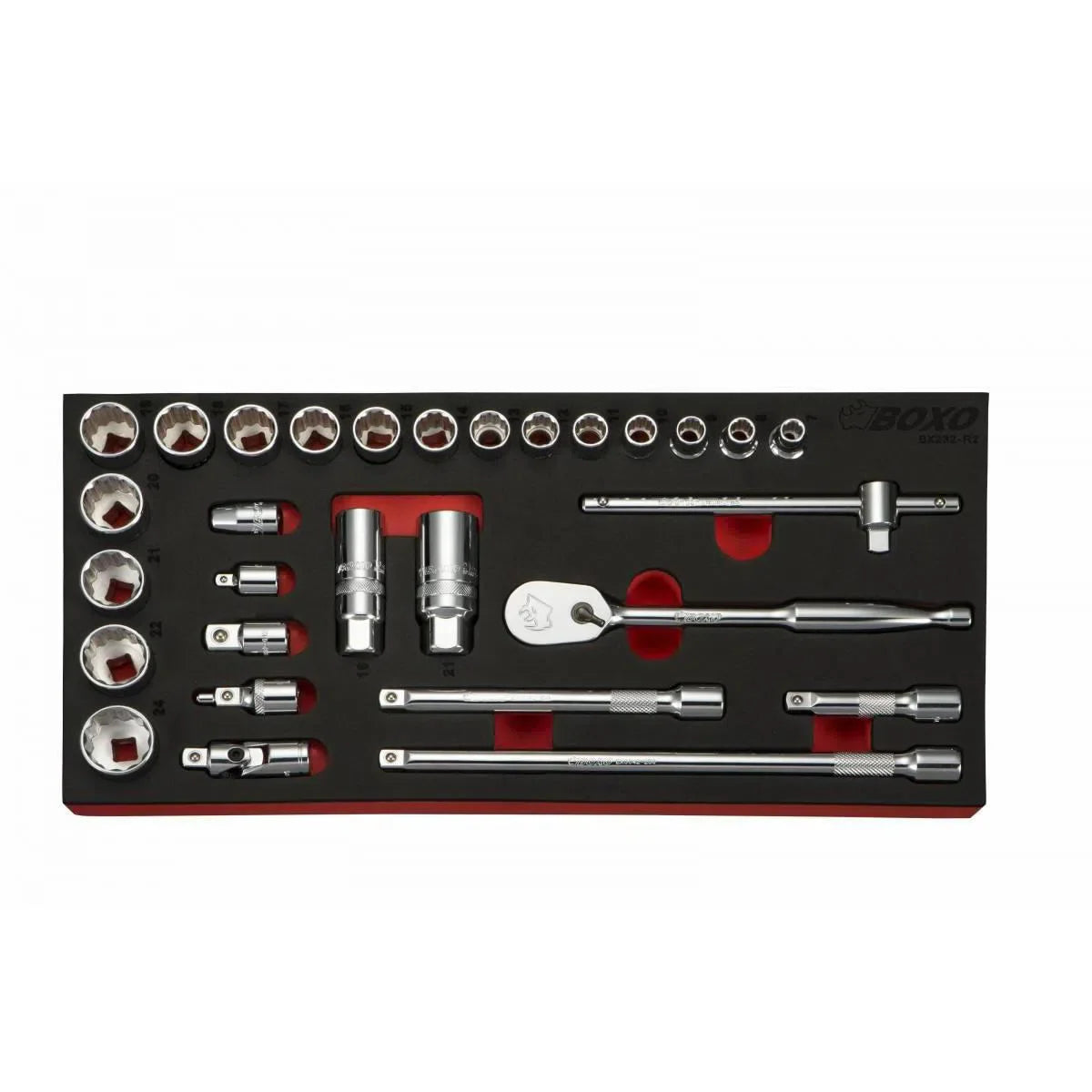 Boxo 29-Piece 3/8" Drive Metric 12-Point Socket Set | 1/3rd EVA Foam