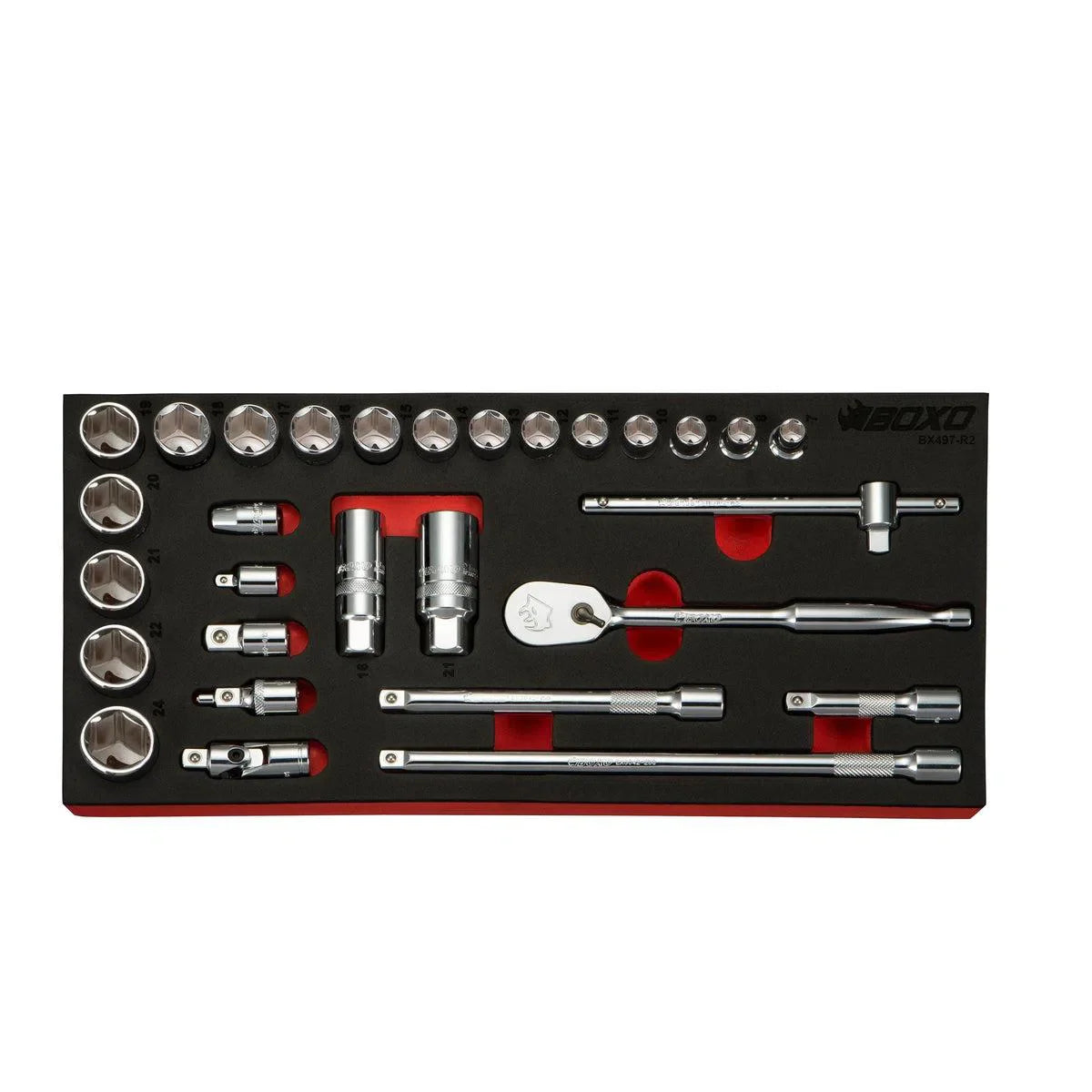 Boxo 29-Piece 3/8" Drive Metric 6 Point Socket Set | 1/3rd EVA Foam