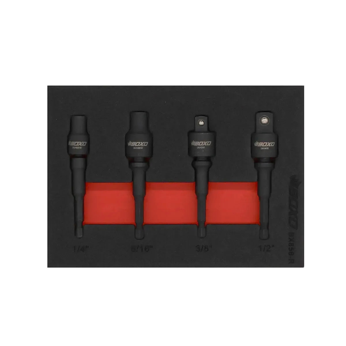 Boxo 4-Piece 1/4" Hex Impact Adapter & Bit Holder Set | 1/9 Drawer EVA Foam