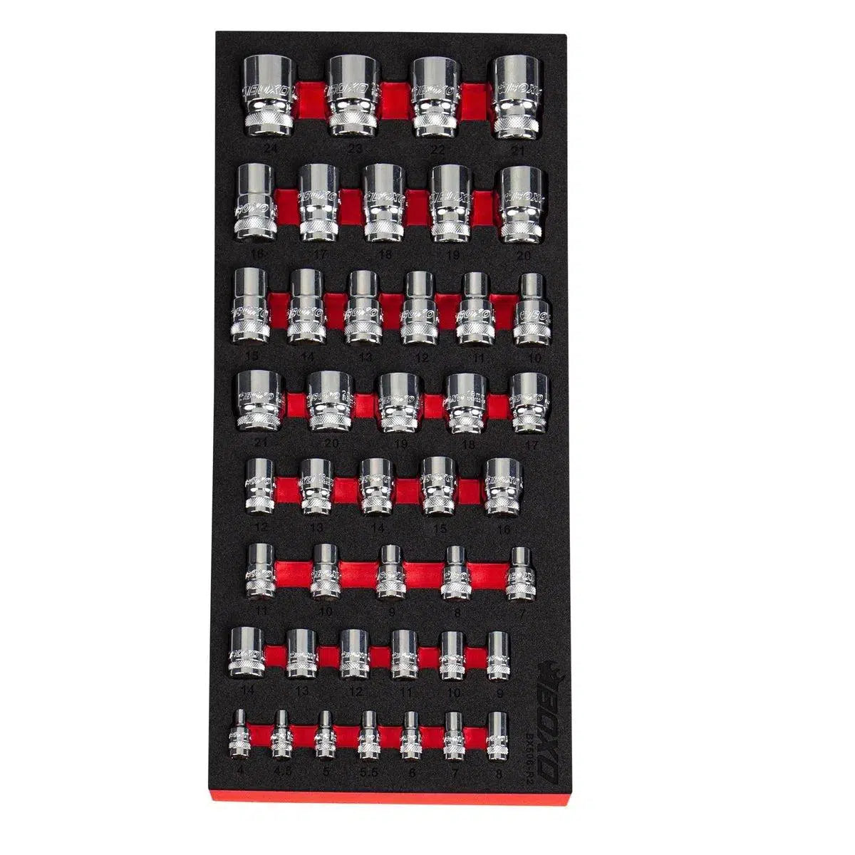 Boxo 43-Piece 1/4", 3/8" & 1/2" Drive Spline Socket Set | 1/3 Drawer EVA Foam